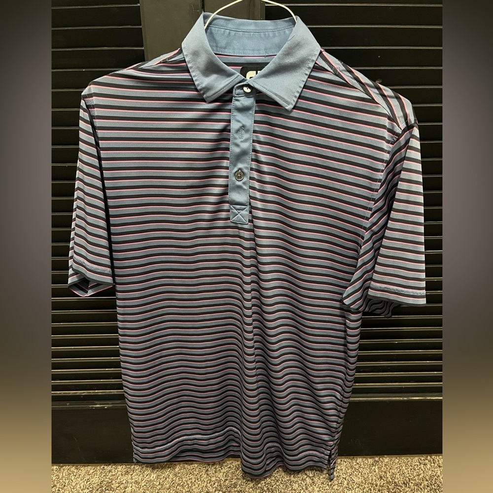 FootJoy polo. Size small. Navy, blue & pink stripe